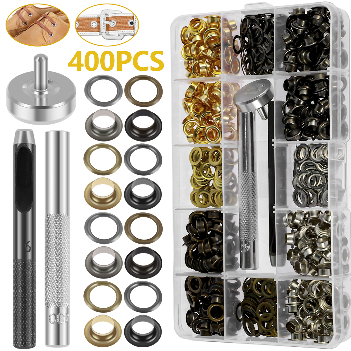 Leatherwork Eyelets - 400Pcs Grommet Kit 3/16inch Eyelets Punch