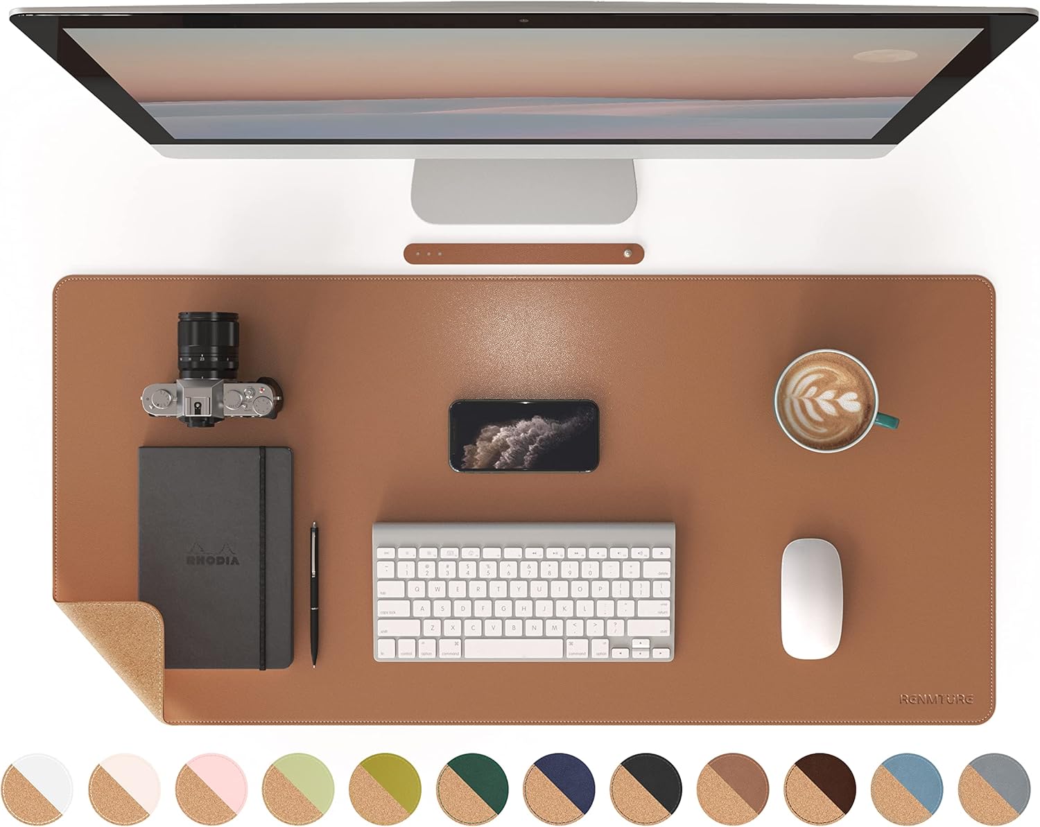 Leatherwork Products - Large Dual-Sided Desk Pad, Natural Cork
