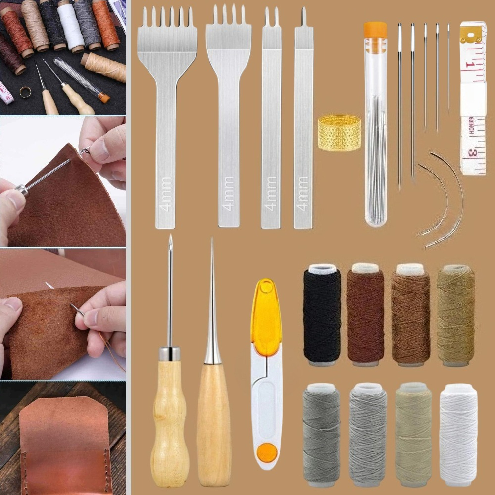 Leatherwork Punch - 34 Pcs Leather Pouch Kit,Hole Punch,