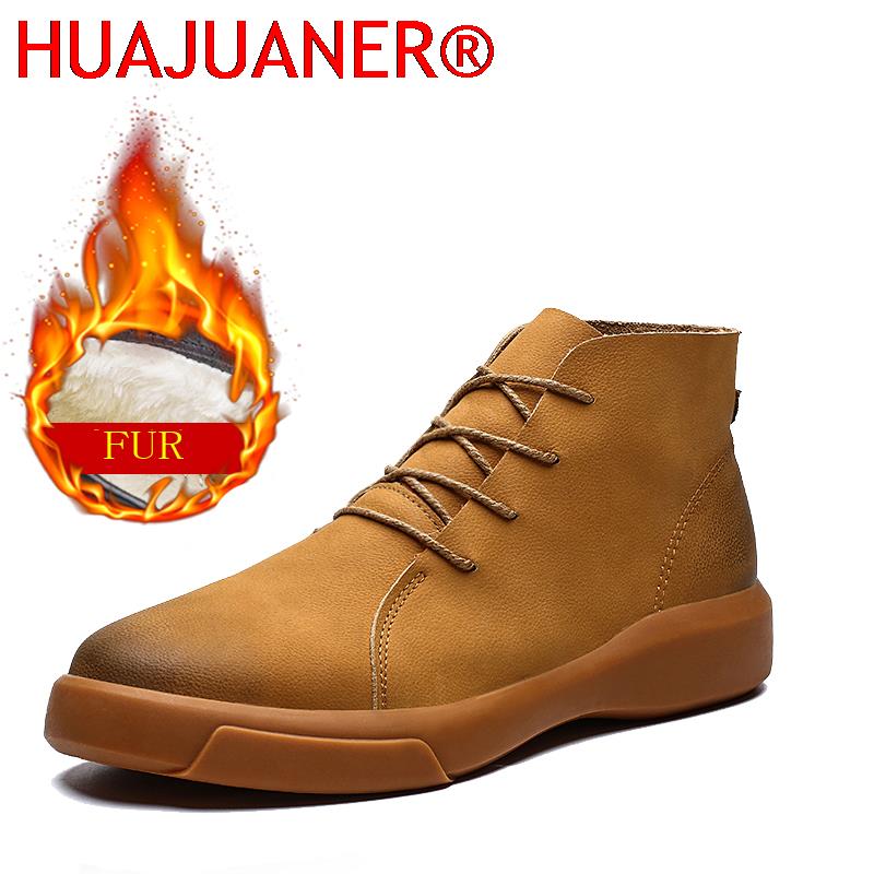 Leather Work Boots - Luxury Brand Winter Fur Warm Chelsea