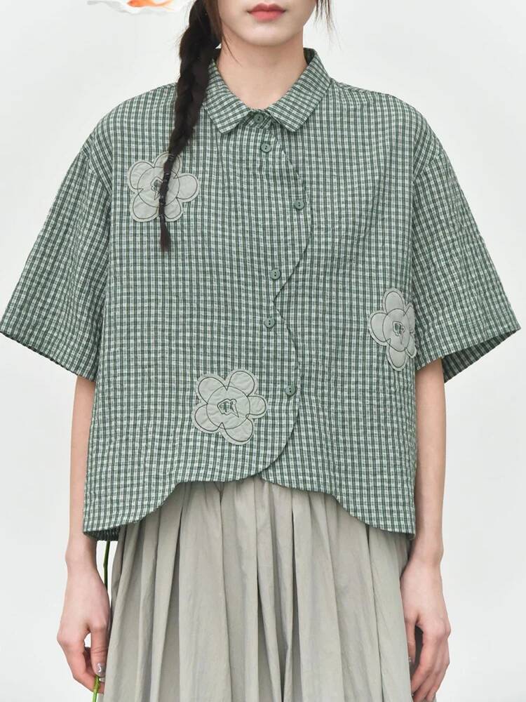 Green Plaid Women Flower Patch - Leatherwork Flowers recensione e prezzo