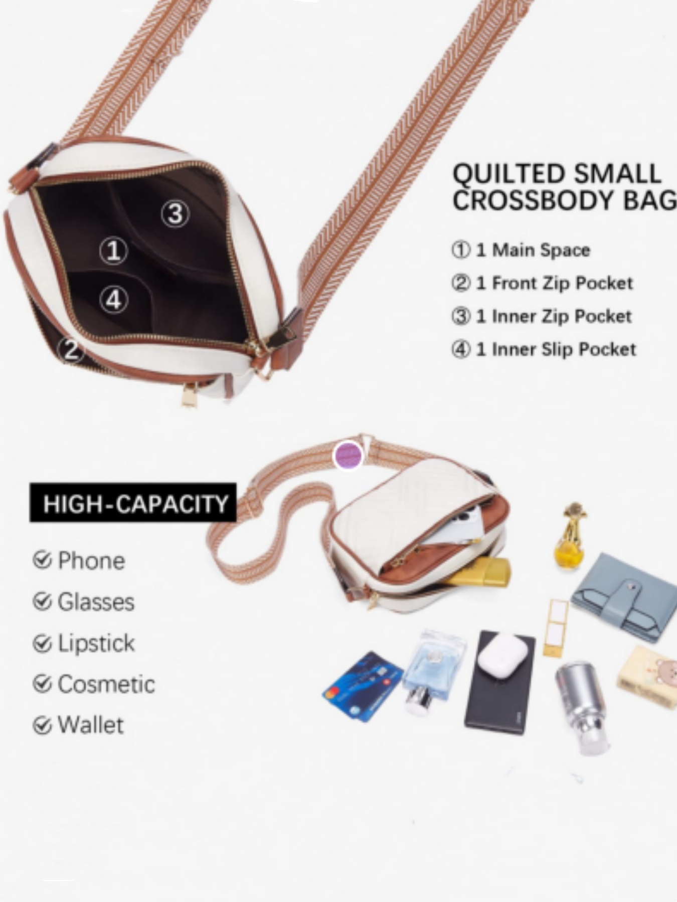 Women's Quilted Crossbody Bag, - Leatherwork Products recensione e prezzo